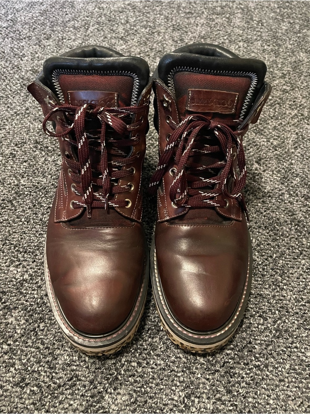 Jimmy choo Men's Burgundy Leather Lace-Up Boots